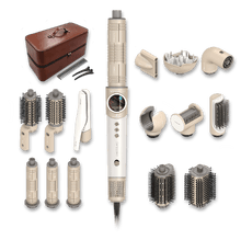 AirGlisse 18in1 Champagne, 110.000 rpm, 1400W, Función plasma, 18 accesorios, Placas calefactoras, Función rotativa, Motor Brushless, Estuche de cuero, Peine y Clips incluidos