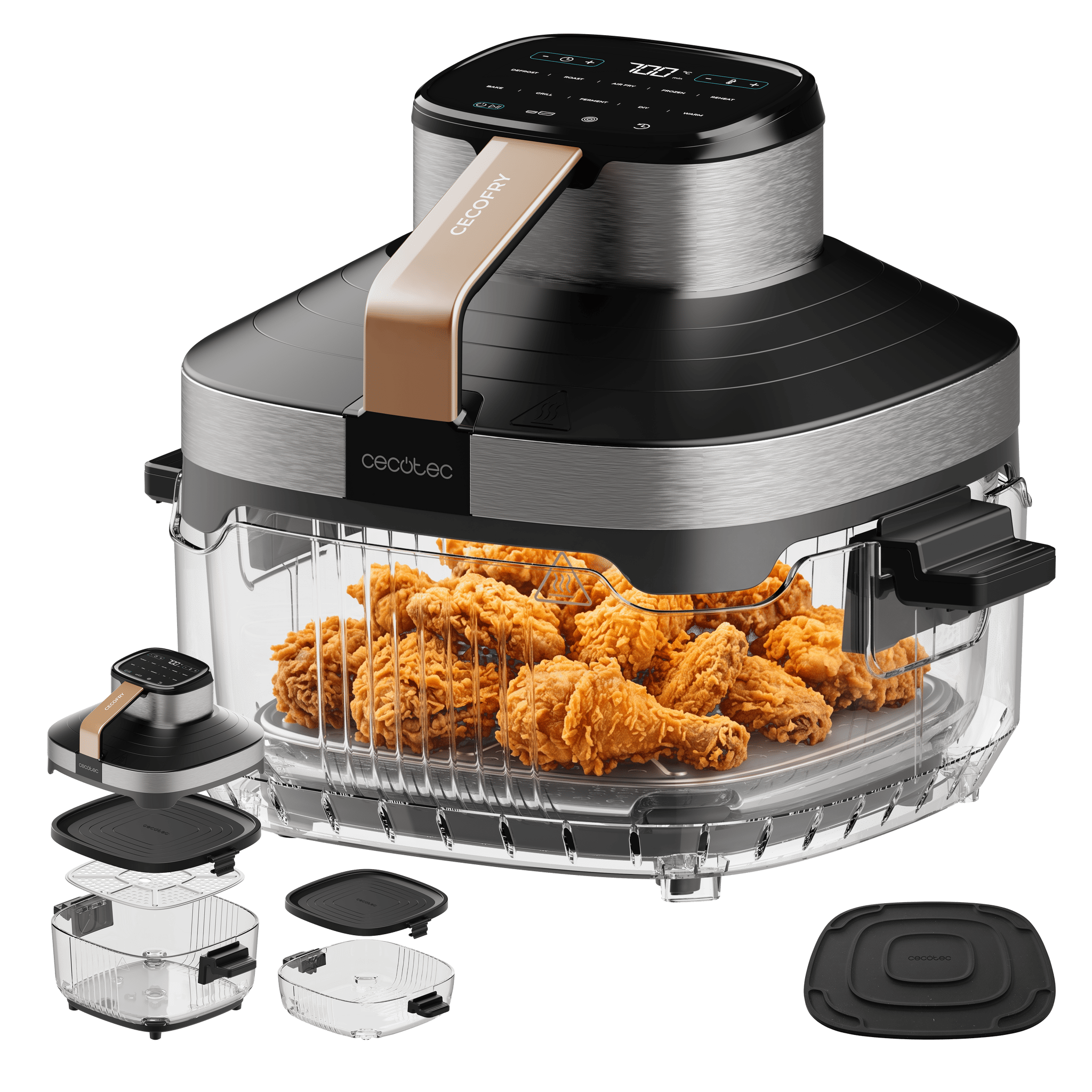 Cecofry&Glass Crunchy Air Fryer mit Glaskorb, Deckeln und 10 Programmen. 1500 W Leistung.