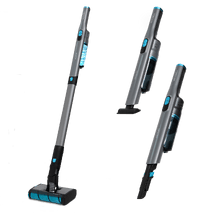 Aspirador de pó portátil 2100 Twice com motor digital sem escovas de 210 W e 20 kPa de poder de sucção. Até 40 minutos de autonomia. Dois modos de potência. Inclui um acessório 2 em 1, bocal para estofados e base de armazenamento. Inclui também um acessório para aspirador vertical.