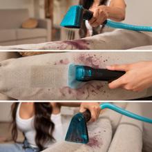 Conga Carpet&Spot Clean 15000 Steam Elite. Limpiatapicerías 3 en 1 con función vapor que pulveriza, aspira y limpia en una pasada. Incorpora motor de 600 W, caldera de 1200 W y vapor a ≥60 ºC para una limpieza más profunda. Cuenta con succión de hasta 12 kPa, depósitos de 1600 ml (agua limpia) y 1500 ml (agua sucia). Incluye 16 accesorios para tapicerías, manchas y limpieza con vapor en múltiples superficies.