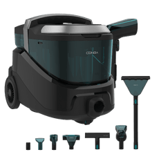 Conga CarpetClean 20000 Advance Limpiatapicerías multiusos para diferentes superficies con 900 W de potencia y hasta 20 kPa de succión. Incluye 7 accesorios para una limpieza versátil, entre ellos una boquilla con depósito independiente para suciedad líquida. Cuenta con depósitos de gran capacidad y dosificador de detergente para una limpieza eficiente y cómoda.