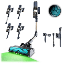 Conga Rockstar RS100 Pet Flex Detect Aspirador vertical. 830 W de potencia y 300 AW de potencia de succión. 30 kPa. Cepillo antienredos Hairless XXL. Autonomía de hasta 90 minutos en modo Bajo y aspirador de mano. Luz LED verde. Tubo flexible. Cepillo para animales.