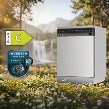 Bolero Aguazero 6550 Inox Lavavajillas de libre instalación de 60CM inox con 16 servicios, clase C, Motor Inverter Plus Duo, Control Touch Control Panel, 12 programas, secado autoapertura O2Dry, Super Dry, Extra Hygiene, Filtro ABT, Save+, Half Load, Silent Wash, AutoClean, con bandeja superior ajustable con carga y bandeja para cubiertos.