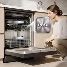 Bolero Aguazero 6550 Dark Lavavajillas de libre instalación de 60CM dark inox con 16 servicios, clase C, Motor Inverter Plus Duo, Control Touch Control Panel, 12 programas, secado autoapertura O2Dry, Super Dry, Extra Hygiene, Filtro ABT, Save+, Half Load, Silent Wash, AutoClean, con bandeja superior ajustable con carga y bandeja para cubiertos.