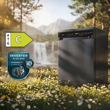 Bolero Aguazero 6550 Dark Lavavajillas de libre instalación de 60CM dark inox con 16 servicios, clase C, Motor Inverter Plus Duo, Control Touch Control Panel, 12 programas, secado autoapertura O2Dry, Super Dry, Extra Hygiene, Filtro ABT, Save+, Half Load, Silent Wash, AutoClean, con bandeja superior ajustable con carga y bandeja para cubiertos.