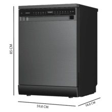 Bolero Aguazero 6550 Dark Lavavajillas de libre instalación de 60CM dark inox con 16 servicios, clase C, Motor Inverter Plus Duo, Control Touch Control Panel, 12 programas, secado autoapertura O2Dry, Super Dry, Extra Hygiene, Filtro ABT, Save+, Half Load, Silent Wash, AutoClean, con bandeja superior ajustable con carga y bandeja para cubiertos.