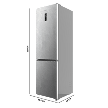 Bolero CoolMarket Combi 456 Elite Zement Matt C: frigorífico combi de 456 L, 59,5 cm de ancho y 201 cm de alto. Acabado Inox Zement Matt, clase C e interior gris ELITE. MAX INSIDE con VIP tech, CoolMatrix, cajón Fresh Flex con 6 temperaturas, Total No Frost, compresor Inverter Plus y Multi AirFlow. Fast Cooling y Fast Freezing, modo Smart, Green HUB XL, display exterior, puertas reversibles, balcones XL, botellero extra, bandejas de cristal e iluminación AuraSky.