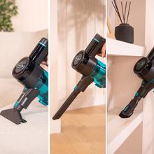 Rockstar R50. Aspirador vertical con 165 W de potencia total y hasta 45 minutos de autonomía. Incorpora tecnología GreenDetect con luz verde para visualizar la suciedad, cepillo multifunción y diseño ligero. Incluye accesorio 2 en 1 y soporte de pared para facilitar la limpieza y el almacenamiento.