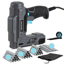 Grapadora eléctrica FastTacker 500 Power. Grapadora eléctrica con 70W de potencia. Compatible con grapas y clavos. Libertad moviniento 3m cable. Incluye, bolsa de transporte, quitagrapas y grapas y clavos.