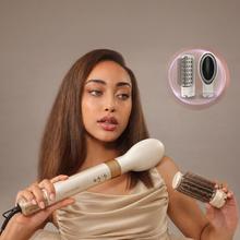 AirGlisse 14in1 Champagne Ice Moldeador multifunción 14 en 1 con tecnología Coanda que moldea, riza, peina, seca y elimina el efecto frizz. Con 3 velocidades, 3 temperaturas, y control inteligente del calor. Motor digital 1400 W de potencia y 110000 rpm. Cabezales con revestimiento de cerámica y queratina.