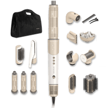 Escova modeladora AirGlisse 16 em 1 Champagne com motor sem escovas de 110.000 rpm (1400 W), função antifrizz plasma, modelador de cachos Coanda + 37 mm com placas PTC, inclui pente e presilhas.
