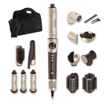 AirGlisse 17in1 Champagne Ice, 110.000 rpm, 1400W, Función plasma, 17 accesorios, Placas calefactoras, Motor Brushless, Peine, Clips, Guante térmico y estuche velvet.