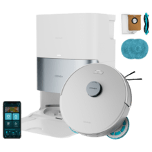 Conga Q200. Robot aspirador y friegasuelos con mopas giratorias elevables. Mopa derecha extensible 55 mm. 25000 Pa y detección avanzada de obstáculos. Limpieza en la base automática con secado con aire caliente. Sistema de cobertura del 100% de esquinas. Cepillo antienredos Hairless. 280 minutos de autonomía.