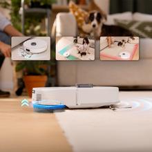Conga Q200. Robot aspirateur et laveur de sols avec serpillères rotatives réglables. La serpillère droite s'étend sur 55 mm. Aspiration de 25 000 Pa et détection d'obstacles avancée. Nettoyage automatique de la base avec séchage à air chaud. Couverture à 100 % des coins. Brosse anti-emmêlement sans poils. Autonomie de 280 minutes.