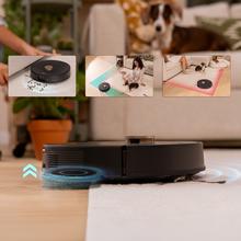 Conga Q300. Robot aspirateur et laveur de sols avec serpillères rotatives réglables. La serpillère droite s'étend sur 55 mm. Aspiration de 25 000 Pa et détection d'obstacles avancée. Nettoyage automatique de la base à l'eau chaude et au détergent, suivi d'un séchage à l'air chaud. Couverture à 100 % des coins. Brosse anti-emmêlement sans poils. Autonomie de 280 minutes.