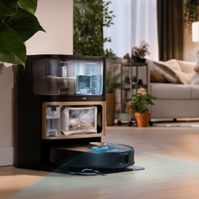 Conga Q300. Robot aspirador y friegasuelos con mopas giratorias elevables. Mopa derecha extensible 55 mm. 25000 Pa y detección avanzada de obstáculos. Limpieza en la base automática con agua caliente, detergente y secado con aire caliente. Sistema de cobertura del 100% de esquinas. Cepillo antienredos Hairless. 280 minutos de autonomía.