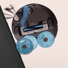 Conga Q300. Robot aspirador y friegasuelos con mopas giratorias elevables. Mopa derecha extensible 55 mm. 25000 Pa y detección avanzada de obstáculos. Limpieza en la base automática con agua caliente, detergente y secado con aire caliente. Sistema de cobertura del 100% de esquinas. Cepillo antienredos Hairless. 280 minutos de autonomía.