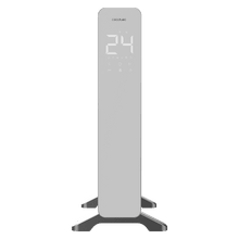 Convection verticale ReadyWarm 7000 blanche. Chauffage convecteur vertical de 2000 W avec deux éléments chauffants, thermostat réglable, minuterie 24 h, contrôle par application et design en verre.