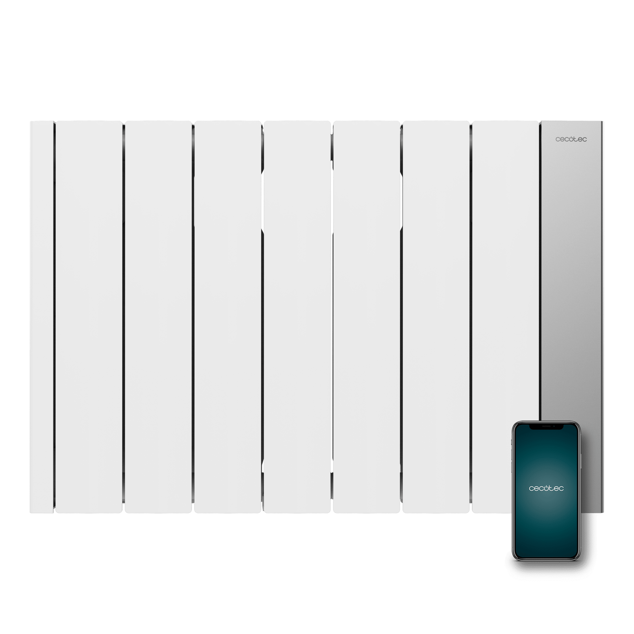 ReadyWarm 8000 HeatCore Keramik-Heizgerät mit 2000 W Leistung, 7 Modulen, App-Steuerung und LCD-Bildschirm, einstellbarem Thermostat, Wochenprogrammierer, Verbrauchsmesser und maximaler Sicherheit.
