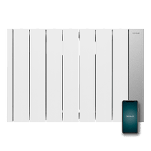 ReadyWarm 8000 HeatCore Ceramic Connected, emettitore termico da 2000 W con 7 moduli, controllo tramite app e display LCD, termostato regolabile, programmatore settimanale, contatore di consumi e massima sicurezza.