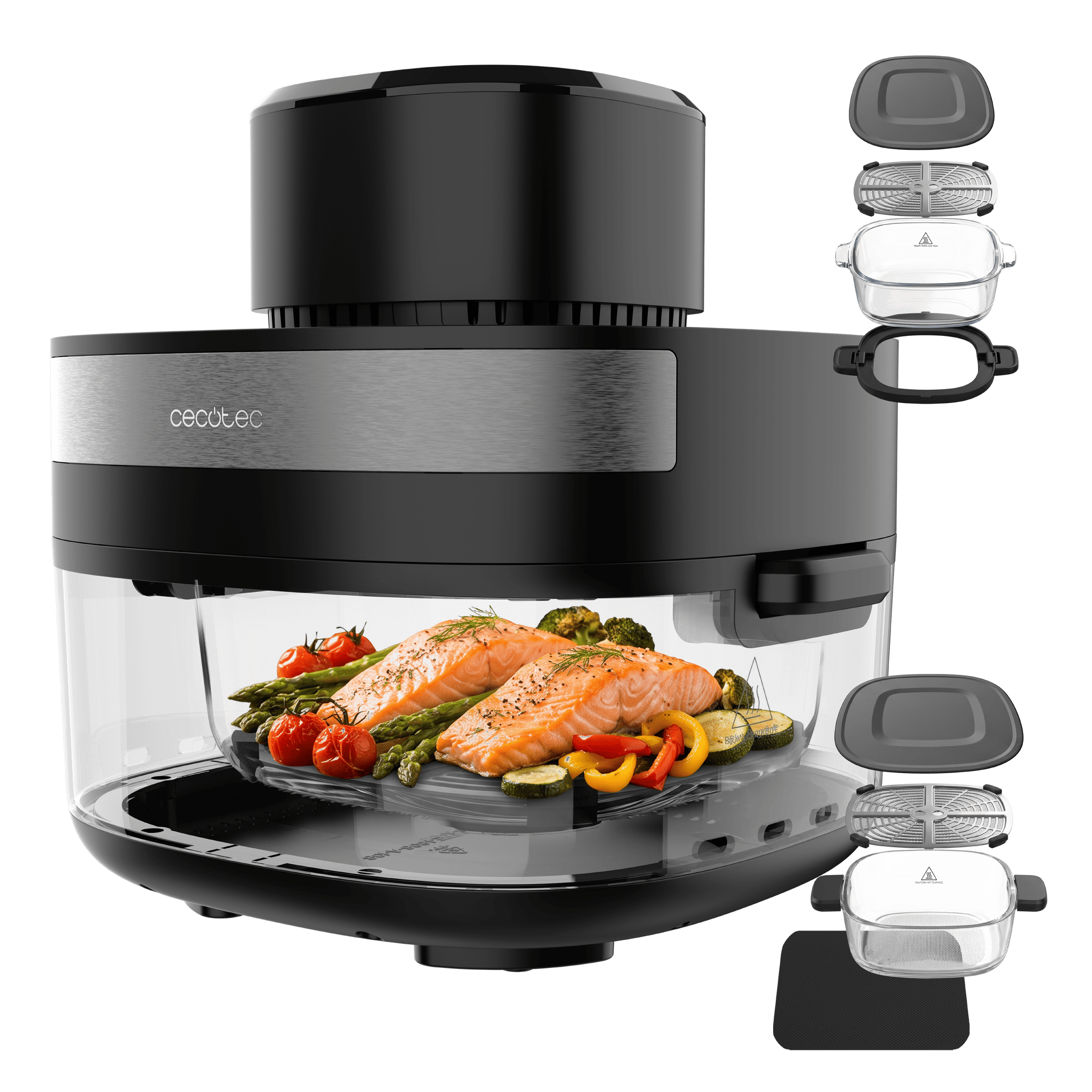 Cecofry&Glass Crunchy MCecotec Heißluftfritteuse mit Glaskorb Cecofry&Glass Crunchy M | Glaskorb ohne chemische Beschichtungen, vollständige Sicht auf den Garvorgang, digitale Touch-Steuerung, gesunde Zubereitung ohne Öl