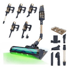 Conga Rockstar RX200 AquaPet Flex Aspirador vertical. 830 W de potencia y 320 AW de potencia de succión. 30 kPa. Cepillo antienredos Hairless XXL. Autonomía de hasta 70 minutos en modo Eco y aspirador de mano. Luz LED verde. Tubo flexible. Cepillo para animales.