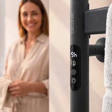 ReadyWarm 15500 Linear Towel Black Toallero eléctrico de diseño con barras giratorias, temporizador 9h, temperatura ajustable, pantalla LED