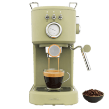 Power Espresso 20 Retro Green Elite Digital-Espressomaschine mit 20 Bar Druck und verstellbarer Dampfdüse.