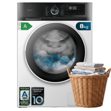 Bolero DressCode 8500 Inverter A HairCatchKit 8 kg Frontlader-Waschmaschine, weiß, 16 Programme, 1400 U/min, Inverter Plus Motor, SteamMax, Trommelreinigung, Allergieprogramm, Perlmutt-Trommel, Startzeitvorwahl, Stop&Go-Funktion, LED-Display und Chrom-Finish, ECO-Programm und KidLock