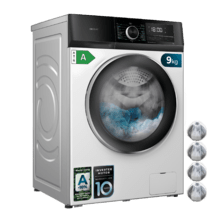 Bolero DressCode 9500 Inverter A HairCatchKit 9 kg Frontlader-Waschmaschine, weiß, 1400 U/min, Inverter Plus Motor, SteamMax, Trommelreinigung, Allergieprogramm, Perlmutt-Trommel, Startzeitvorwahl, Stop&Go-Funktion, LED-Display und Chrom-Oberflächen, ECO-Programm und KidLock