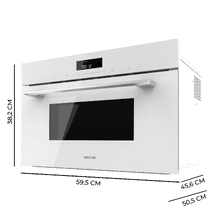 Bolero Hexa MW703810 Glass White Microondas integrable con grill de 34 L: 900 W de microondas, grill de 1100 W, modo combinado, descongelación por peso o tiempo y 10 menús automáticos.