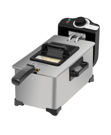 Cleanfry 3 L Full Inox Freidora eléctrica 3 litros de acero inoxidable con filtro OilCleaner que mantiene el aceite limpio. Con 2000 W de potencia y 3 litros de capacidad. Cuerpo, cubeta, tapa y cestillo de acero inoxidable. Tapa con ventana y filtro antiolores. CleanFry 3 L Full Inox.