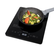 Full Crystal Onyx Heat Plaque à induction numérique avec verre de sécurité et contrôle tactile. Couleur noire.