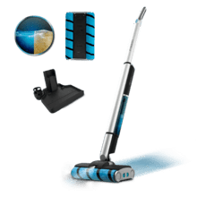 FreeGo Wash Twice Spray X-Treme Fregona eléctrica FreeGo Wash Twice Spray. 40 minutos de autonomía. Doble rodillo. Depósito de agua limpia de 450 ml y agua sucia de 350 ml. Pulverizador de agua y base de autolimpieza. Con spray pulverizador sobre la superficie.