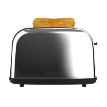 Toastin' time 850 Inox LiteTostador vertical de acero con doble ranura corta, 850 W de potencia y soporte para panecillos.