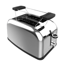 Toastin' time 850 Inox LiteTostador vertical de acero con doble ranura corta, 850 W de potencia y soporte para panecillos.
