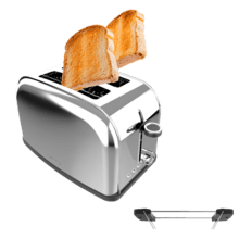 Toastin' time 850 Inox LiteTostador vertical de acero con doble ranura corta, 850 W de potencia y soporte para panecillos.