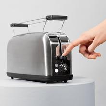 Toastin' time 1100 Inox Long Plus Tostador vertical de acero con una ranura larga, 1100 W de potencia y soporte para panecillos.