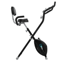 DrumFit X-Bike Neo Ultra Bicicleta estática plegable con respaldo. Pantalla LCD. Resistencia magnética variable. Sillín confort con respaldo y agarres laterales. Soporte para tablet y ruedas de transporte.