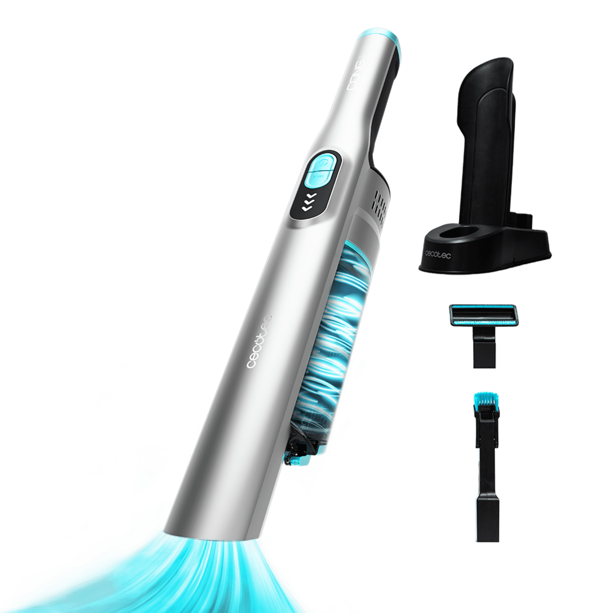 Conga Rockstar Micro Essential Handstaubsauger mit 90 W Digital Brushless Motor und 13 kPa Saugkraft. Laufzeit bis zu 40 Minuten. Zwei Leistungsstufen. Mit 2in1-Zubehör, Zubehör für Polsterung und Ladestation.