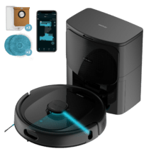 Conga 9990 AI Spin Revolution Ultra Power Home Robot aspirador con navegación láser y base de autovaciado de polvo. Inteligencia artificial, evita objetos. 4 en 1: barre, aspira, friega y pasa las mopas. 10.000 Pa de succión. Máximo 240 minutos de autonomía. Fregado profesional con mopas giratorias. Cepillo de silicona, óptimo para pelo de mascotas. 1 cepillo lateral. 4 niveles de potencia de aspiración y fregado. Control APP Cecotec y asistentes virtuales.