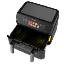Cecofry&Grill Duoheat 10000 Freidora de aire con cuatro resistencias para dorado perfecto y sabor de parrilla en carnes, capacidad de 10 litros, potencia de 2800 W para platos saludables y pared divisoria móvil para optar entre dos cestillos con temperatura dual o convertirse en una sola cubeta.