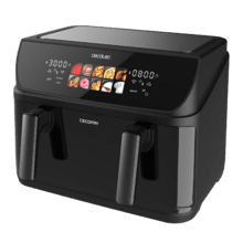 Cecofry&Grill Duoheat 10000 Freidora de aire con cuatro resistencias para dorado perfecto y sabor de parrilla en carnes, capacidad de 10 litros, potencia de 2800 W para platos saludables y pared divisoria móvil para optar entre dos cestillos con temperatura dual o convertirse en una sola cubeta.