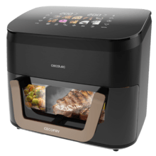 Cecofry&Grill Smokin' 11000 Plus Freidora de aire con triple grill en la parte superior e inferior para dorado perfecto y sabor de parrilla en carnes, ahumador, capacidad de 11 litros, potencia de 2900 W para platos saludables y pared divisoria móvil para optar entre dos cestillos con temperatura dual o convertirse en una sola cubeta.