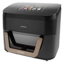 Cecofry&Grill Smokin' 11000 Plus Freidora de aire con triple grill en la parte superior e inferior para dorado perfecto y sabor de parrilla en carnes, ahumador, capacidad de 11 litros, potencia de 2900 W para platos saludables y pared divisoria móvil para optar entre dos cestillos con temperatura dual o convertirse en una sola cubeta.