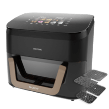 Cecofry&Grill Smokin' 11000 Plus Freidora de aire con triple grill en la parte superior e inferior para dorado perfecto y sabor de parrilla en carnes, ahumador, capacidad de 11 litros, potencia de 2900 W para platos saludables y pared divisoria móvil para optar entre dos cestillos con temperatura dual o convertirse en una sola cubeta.