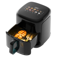 La friggitrice ad aria Cecofry&Grill Smokin'Prime 6500 è dotata di doppio elemento riscaldante per una perfetta doratura e un sapore grigliato alle carni, ha una capacità di 6,5 litri e una potenza di 2200 W per piatti sani.