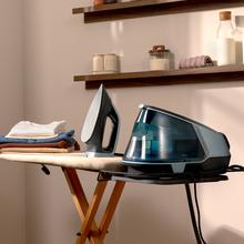 H-2400 Station Instant Steam Centro de planchado vertical de 2800 W con suela cerámica. Genera 150 g/min de vapor continuo y un golpe de vapor de 550 g/min,.Cuenta con bomba de agua automática, sistema antigoteo y tecnología de doble sistema de calentamiento Dual Steam Pro.