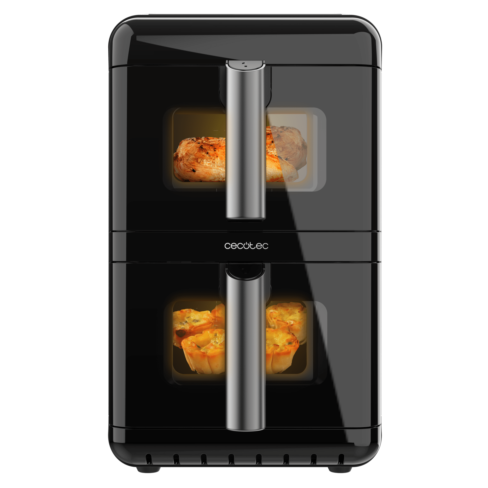 Cecofry DuoLevel 12000 Window Friggitrice ad aria da 12L con finestre, con cestelli sovrapposti da 6 litri, potenza di 2900 W, controllo touch e 10 programmi preimpostati per una cottura veloce e salutare.