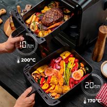 Cecofry DuoLevel 10000 DuoSize Window Freidora de aire de 10L con ventanas, con cubetas superpuestas de 3.5L y 6.5L, 2000 W de potencia, control táctil, y 10 programas preconfigurados para una cocción rápida y saludable.